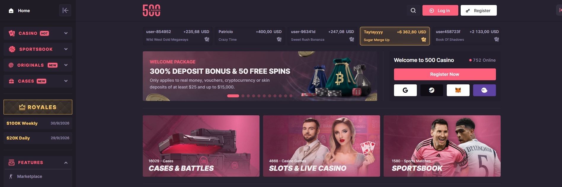 CS2-branded roulette wheel interface with colored segments